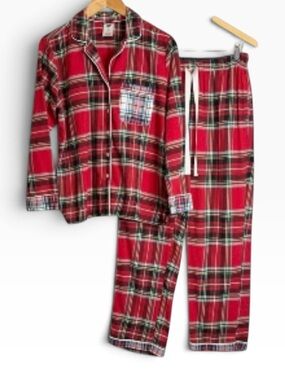 NWOT Lands' End Womens XL 100% Cotton Flannel Red Plaid Pajama Set Pockets